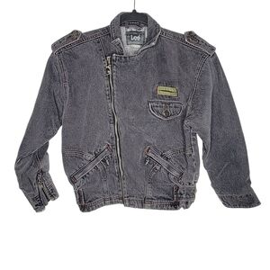Vintage Y2K Lee Black Denim Motorcycle Trucker Zip Up Jacket Size Medium